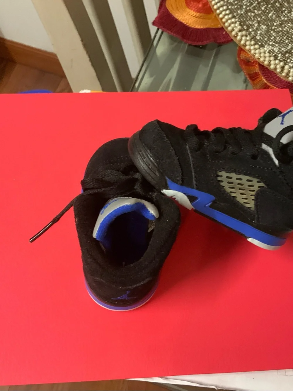 Jordan Kids Black and Blue Retro Basketball Sneakers